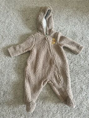 Disney Sherpa Hooded Winnie the Pooh Footed One-Piece in Light Brown